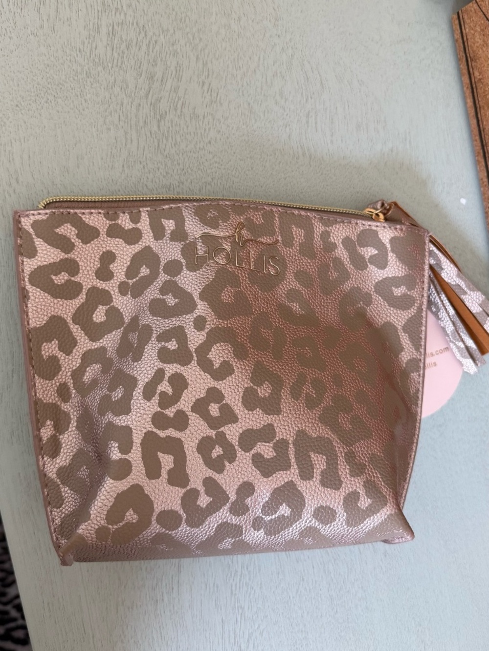 Hollis Make up bag Leopard pink metallic color NWT